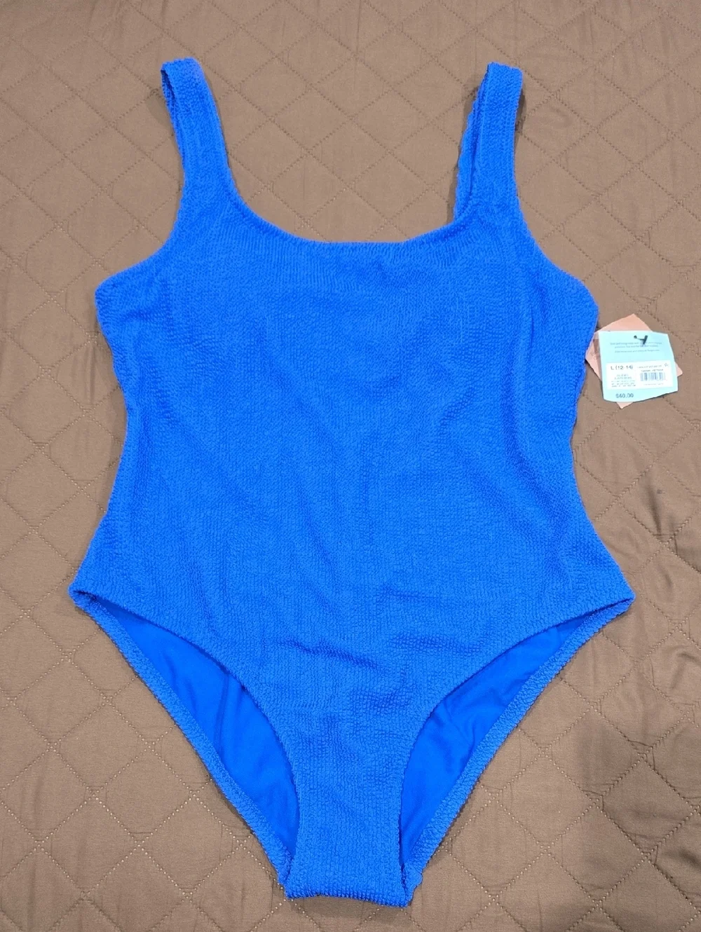 SHADE & SHORE Cobalt Blue Textured One-Piece, Nwt Size Large